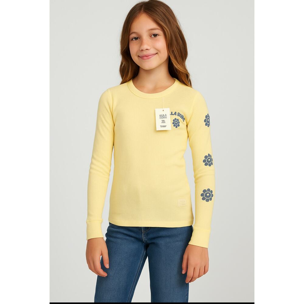 Billabong Peace Be The Journey Thermal Shirt XXS Yellow Long Sleeve NWT